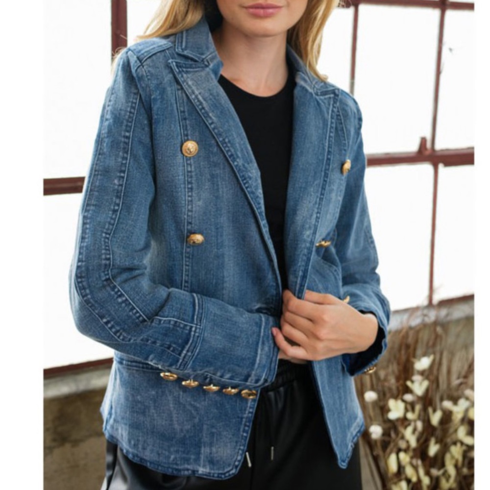 Vintage Wash Denim Jacket w/Gold Buttons